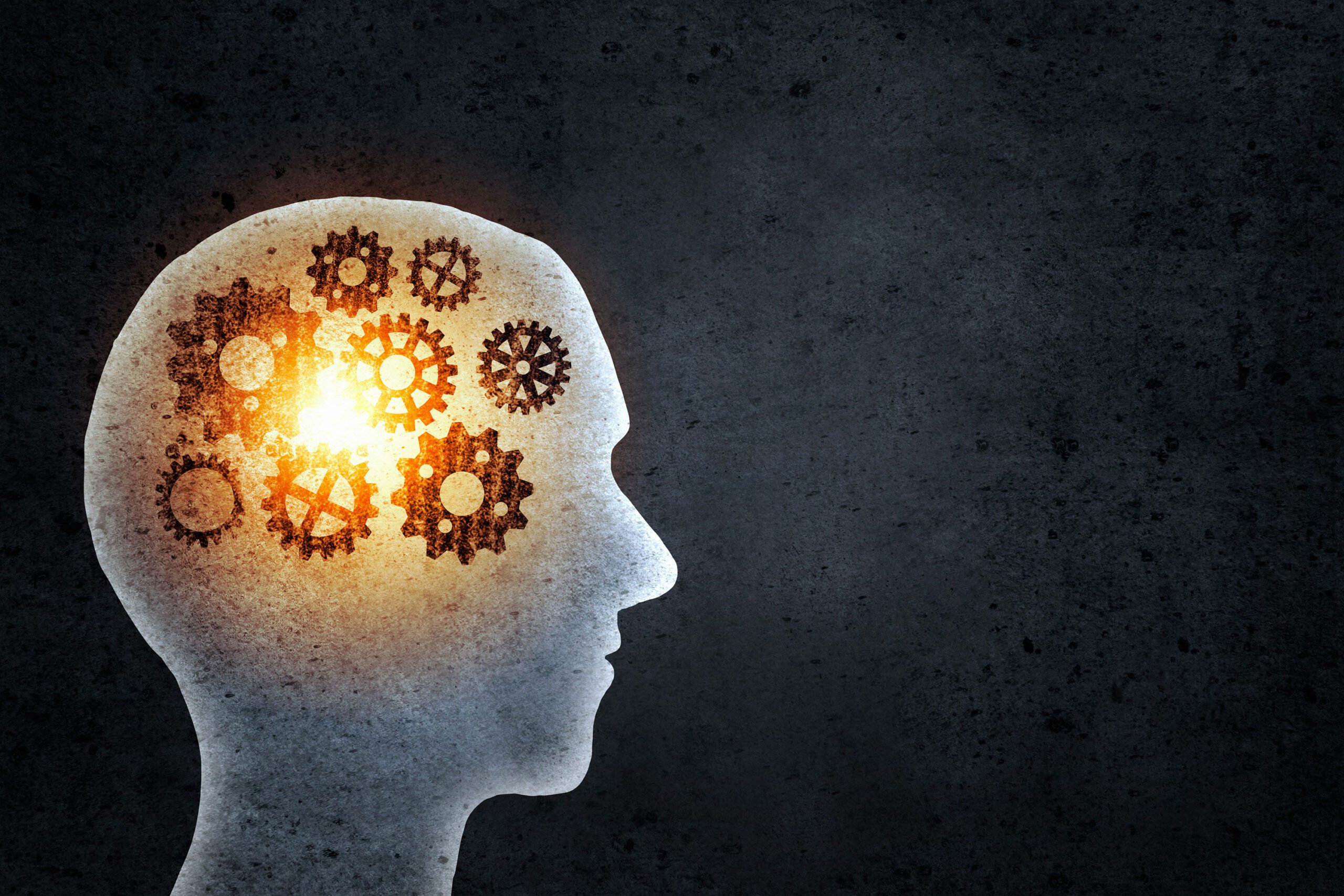 Silhouette of human head with gears mechanism instead of brain